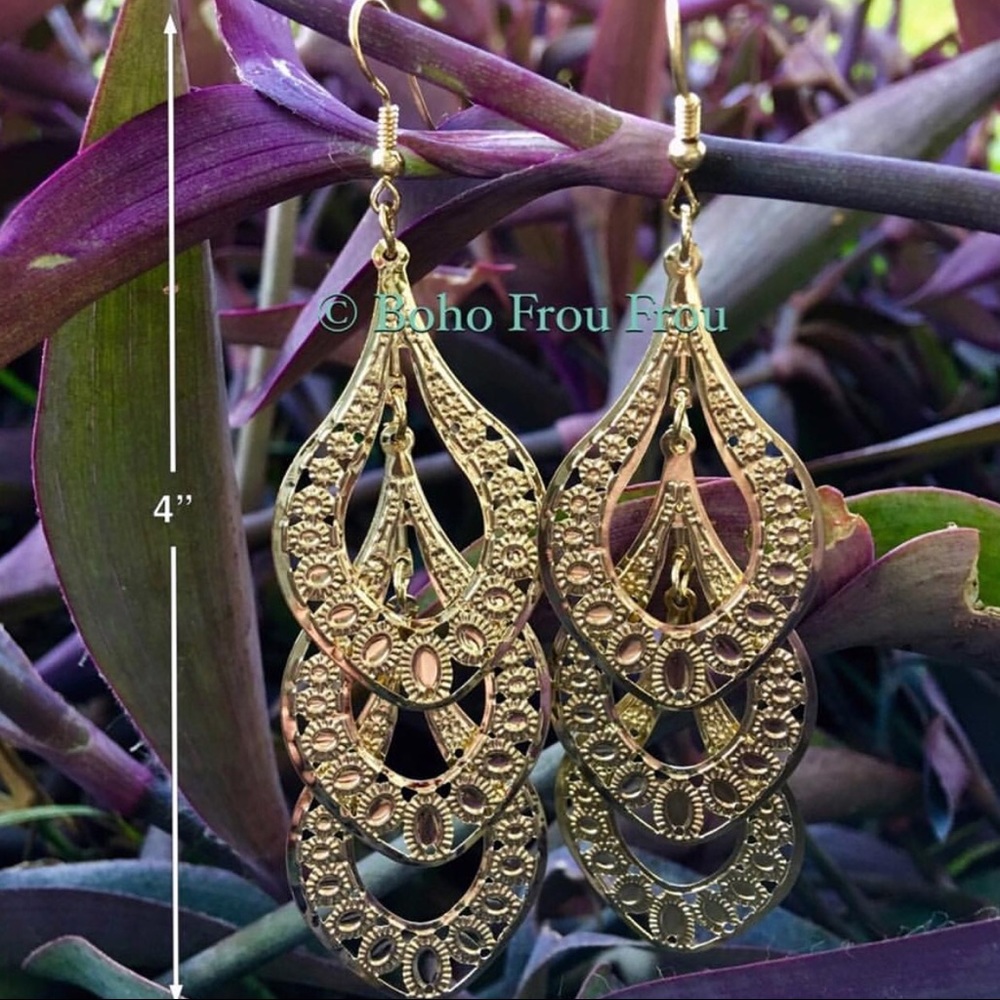 Gold Colored Dangle French Hook Earrings